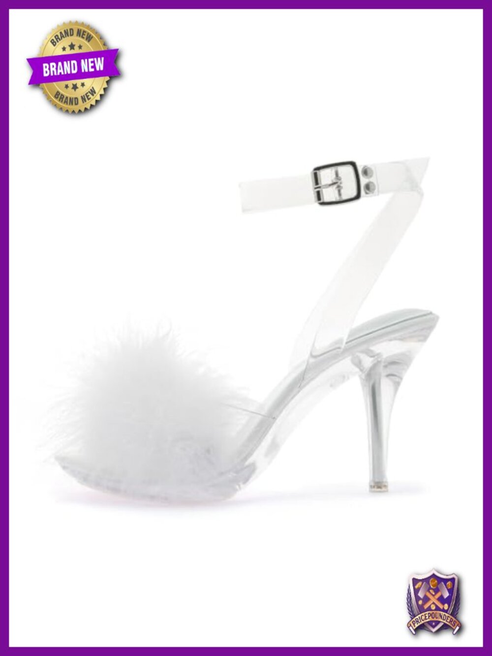 Fuzzy Clear Heels Ankle Strap Stilettos Mules Fluffy Feather Slip On Heeled